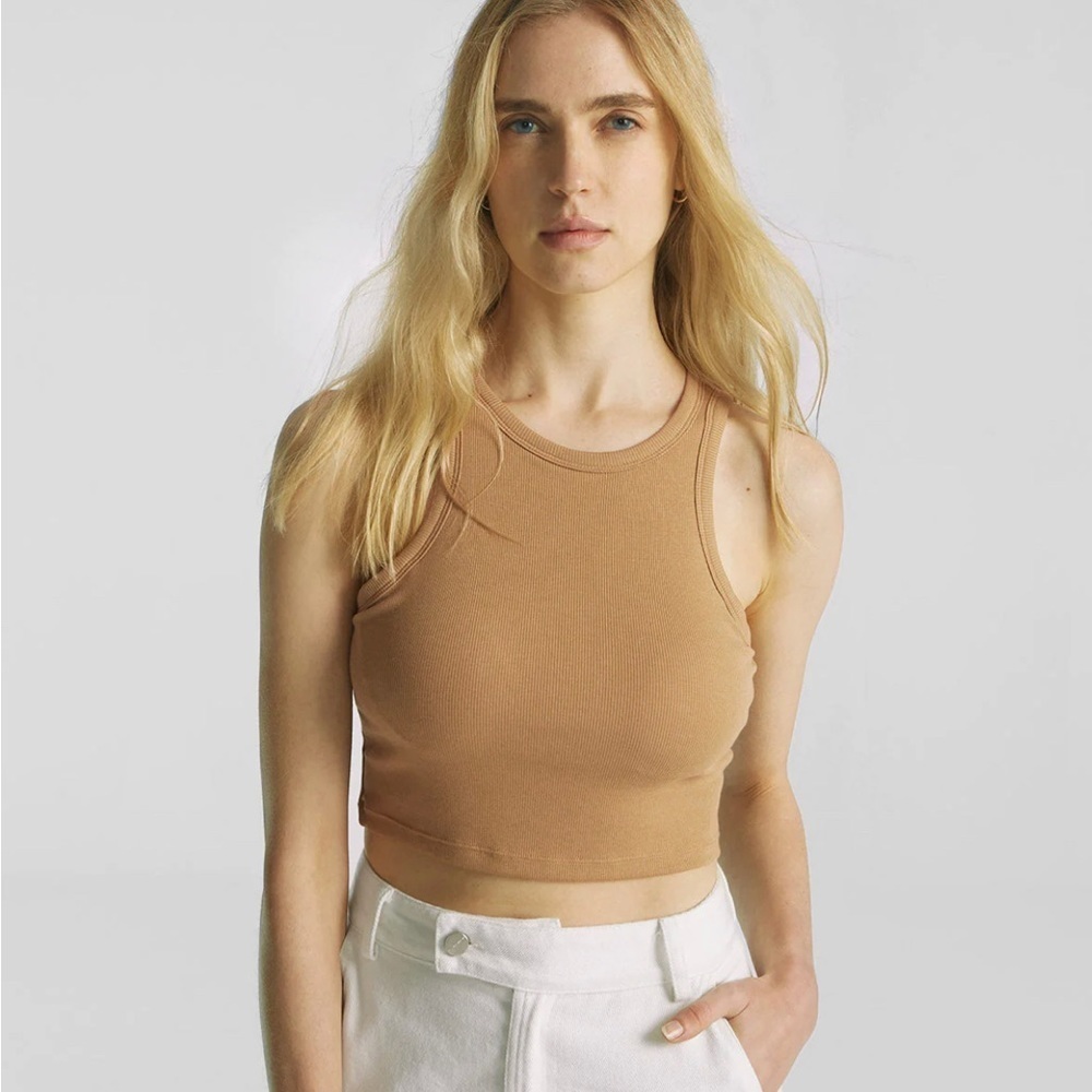 OGL Plantive Wood Rib Cutaway Cropped Tank Top, Size Large, Chestnut Brown - Picture 2 of 8